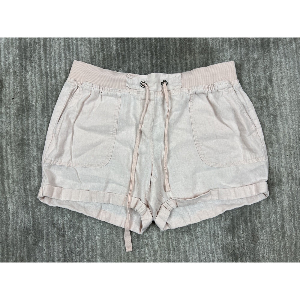 Per Se Shorts Womens M Pink Linen Blend Drawstring Elastic Waist Cuffed Casual‎
